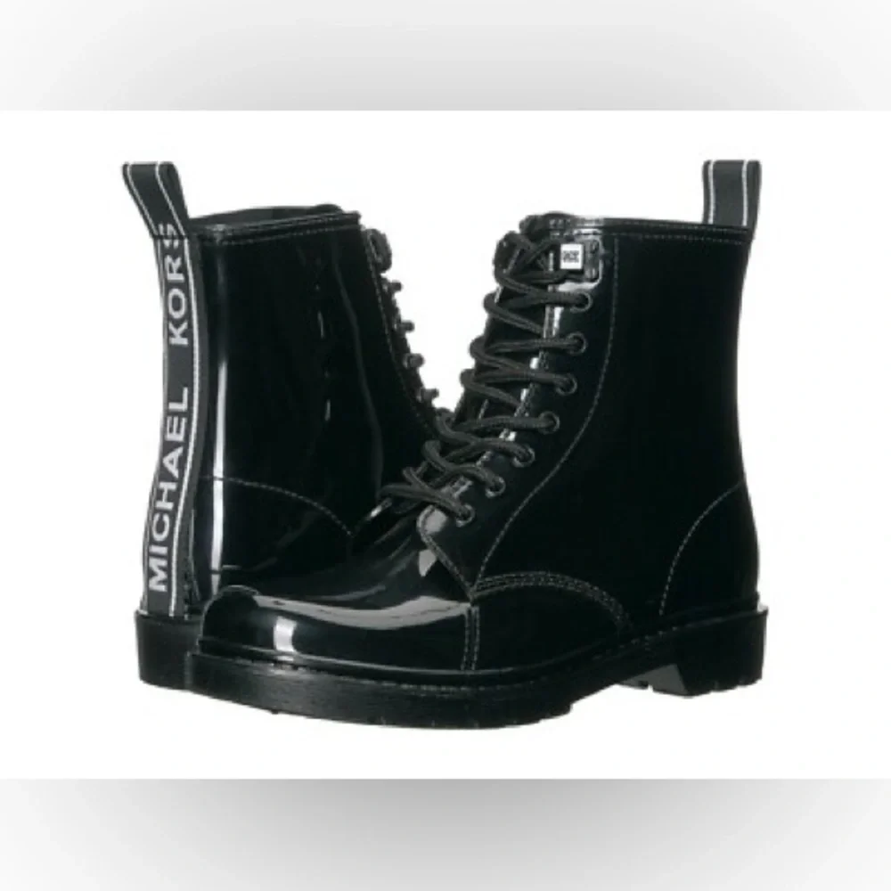 MICHAEL KORS Tavie Logo Tape Lace-Up Rain Combat Boot Fall Winter Outdoor